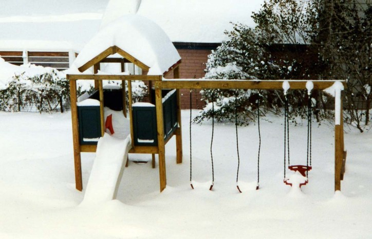 Swing set in snow of 1995