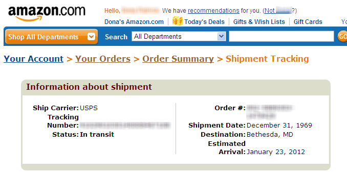 Shipped on December 31, 1969