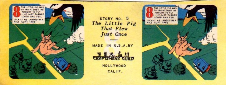 The little pig was so frightened he forgot to fly -- he just turned loose and fell. Luckily he landed in a nice soft tree.