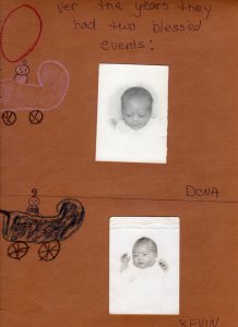 Photographs of newborn Dona and Kevin