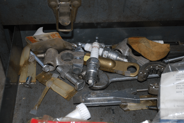 Spark plugs among other garage stuff