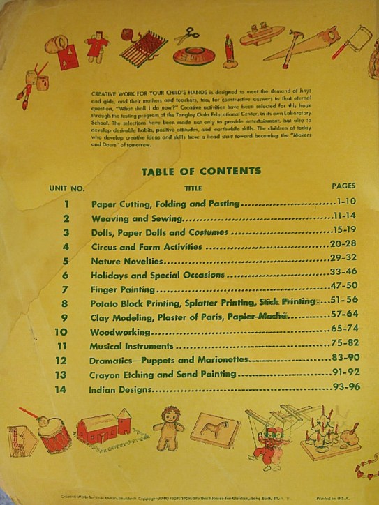 TOC of Creative Work for Your Child's Hands