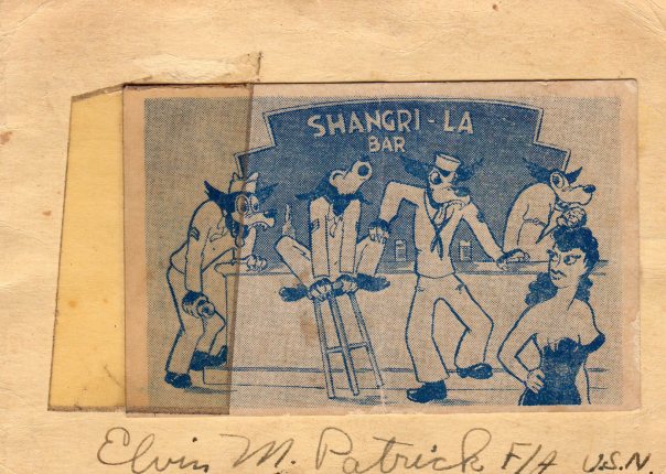 Three wolves dressed in navy gear at a bar