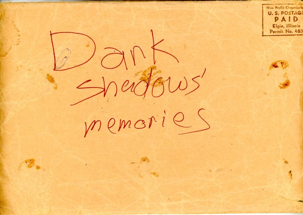 Stained manilla envelop labeled Dark Shadows' memories
